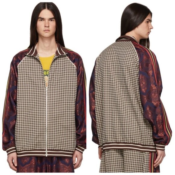 NWT GUCCI MICRO-CHECK AND PAISLEY-PRINT VELVET TRACK JACKET - Picture 3 of 15